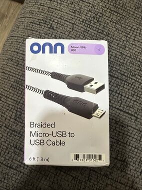 onn Braided Black Micro-USB to USB Cable – 6 ft